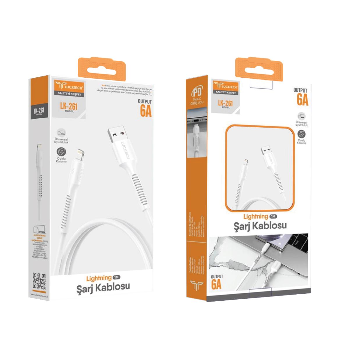 Lucatech LK-261 USB 6A 1 metre Lightning Şarj Kablosu