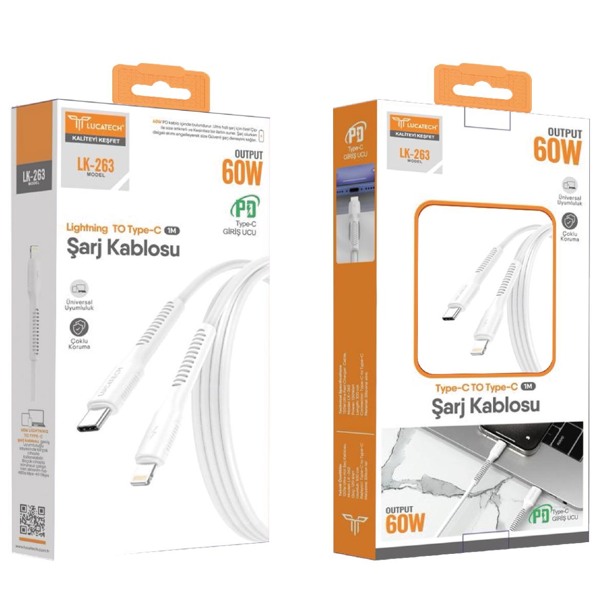 Lucatech LK-263 PD 60w 1 metre Lightning Şarj Kablosu