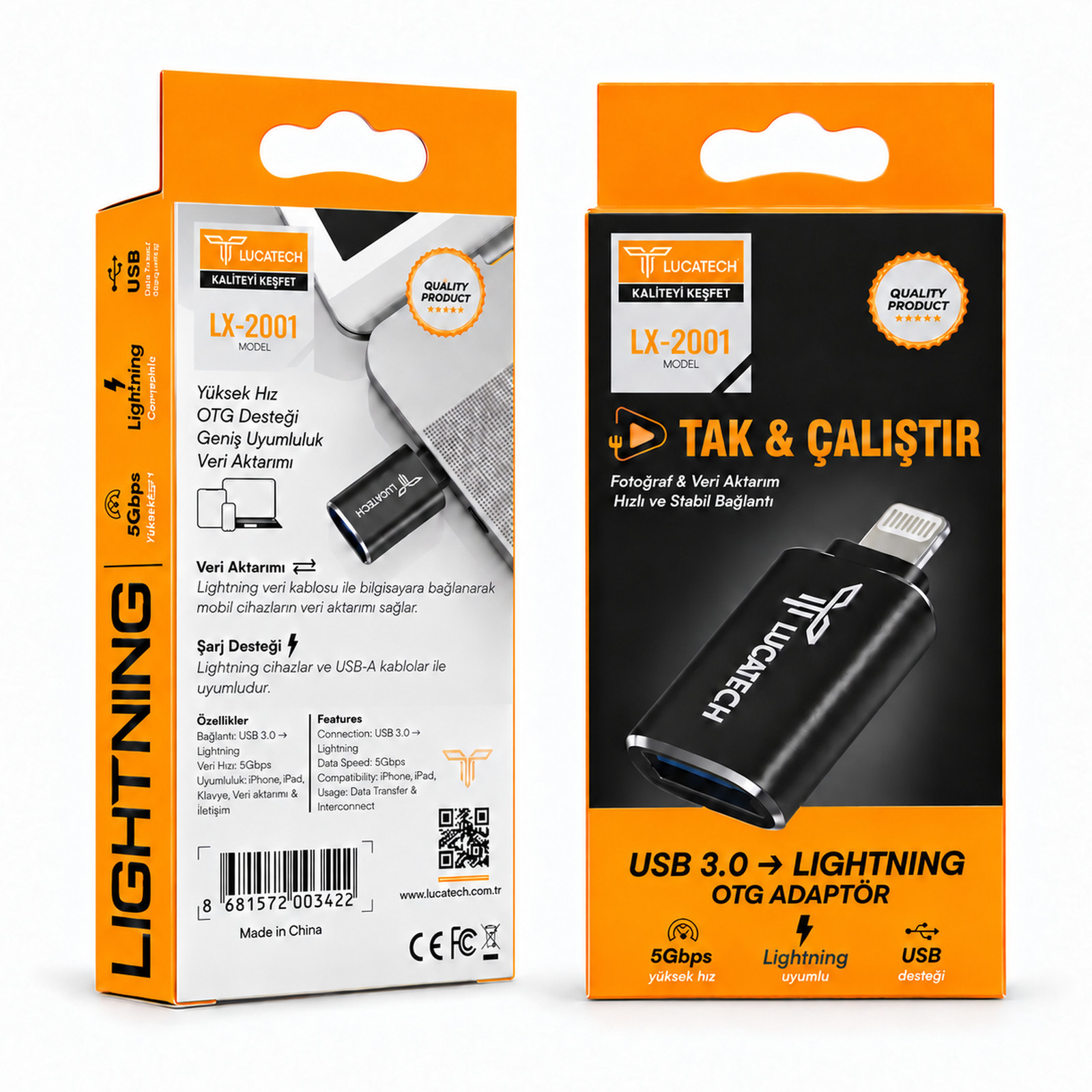 Lucatech LX-2001 OTG Lightning Dönüştürücü Aparat
